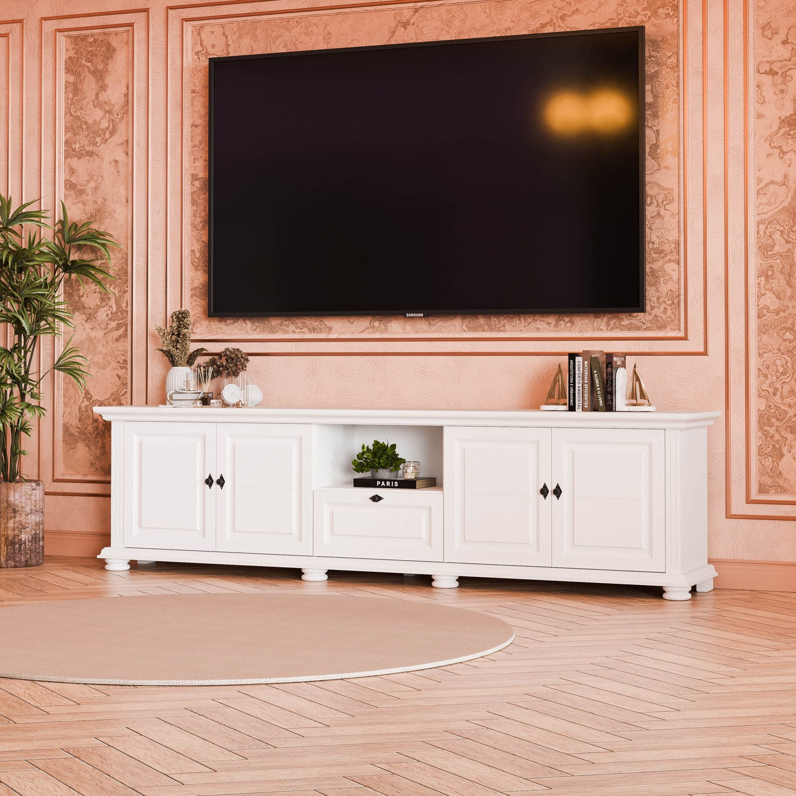 Komoda pod telewizor z litego drewna „Skagen” o szerokości 220 cm z 2 drzwiami