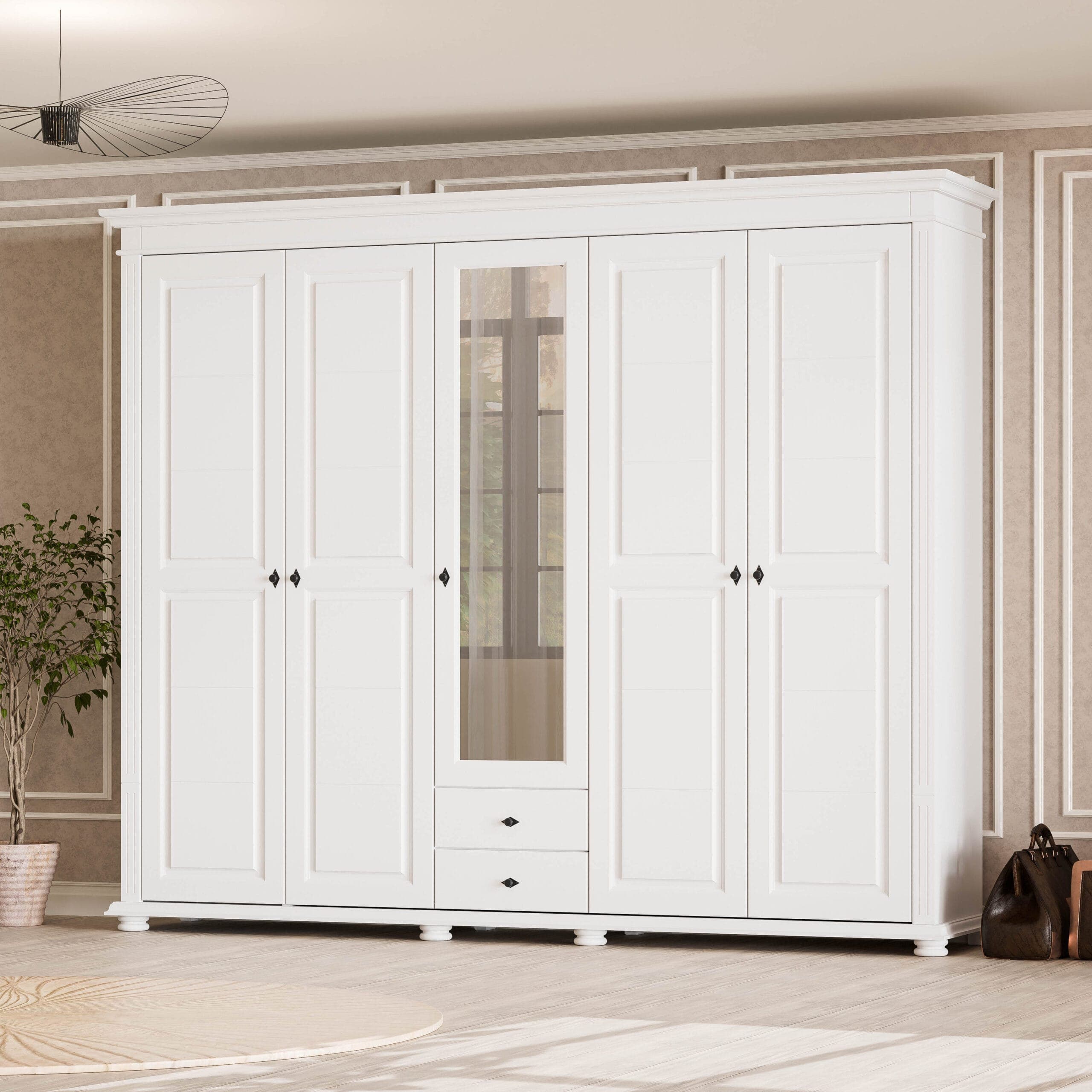 Szafa z litego drewna „Skagen” z 5 drzwiami, 242 cm