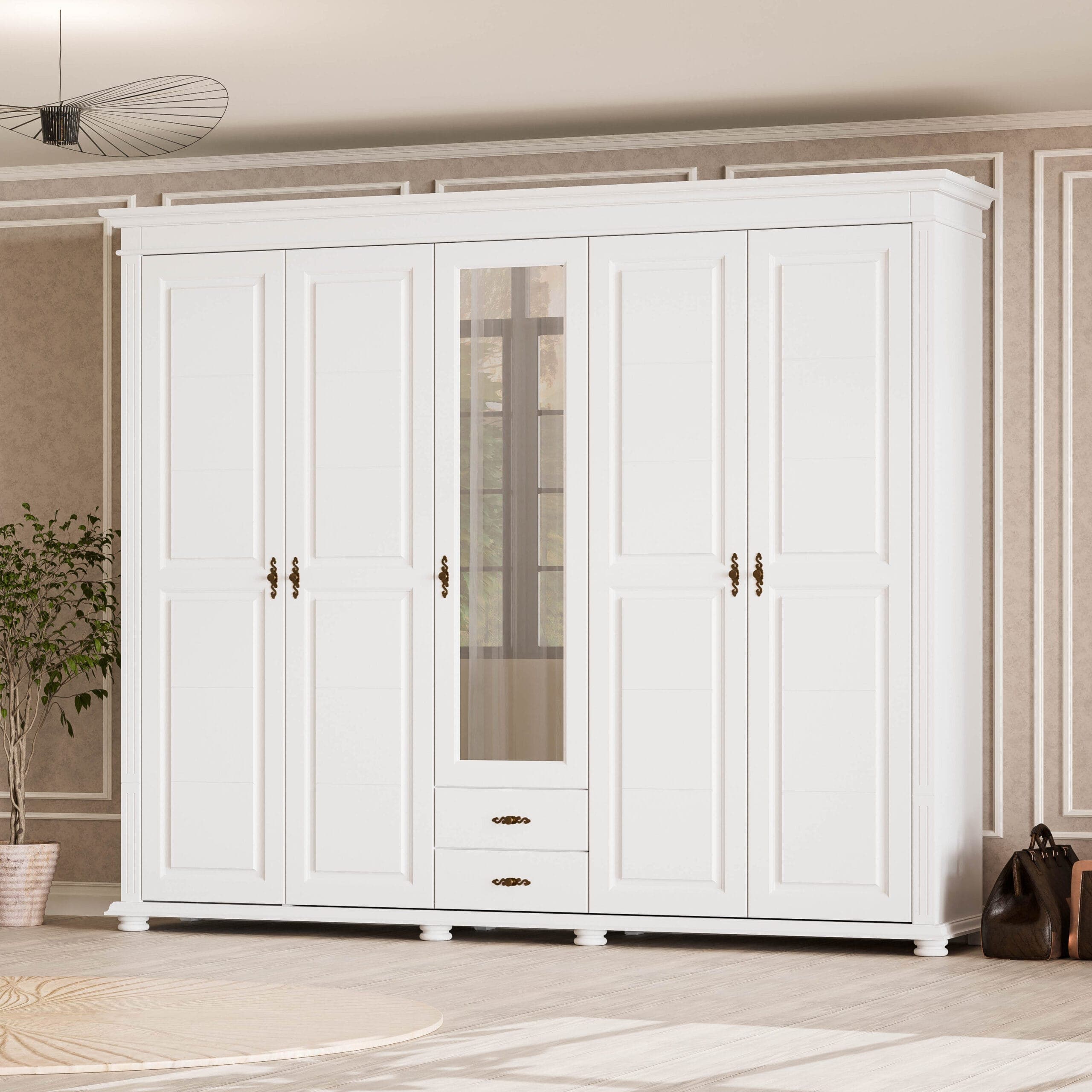 Szafa z litego drewna „Skagen” z 5 drzwiami, 242 cm