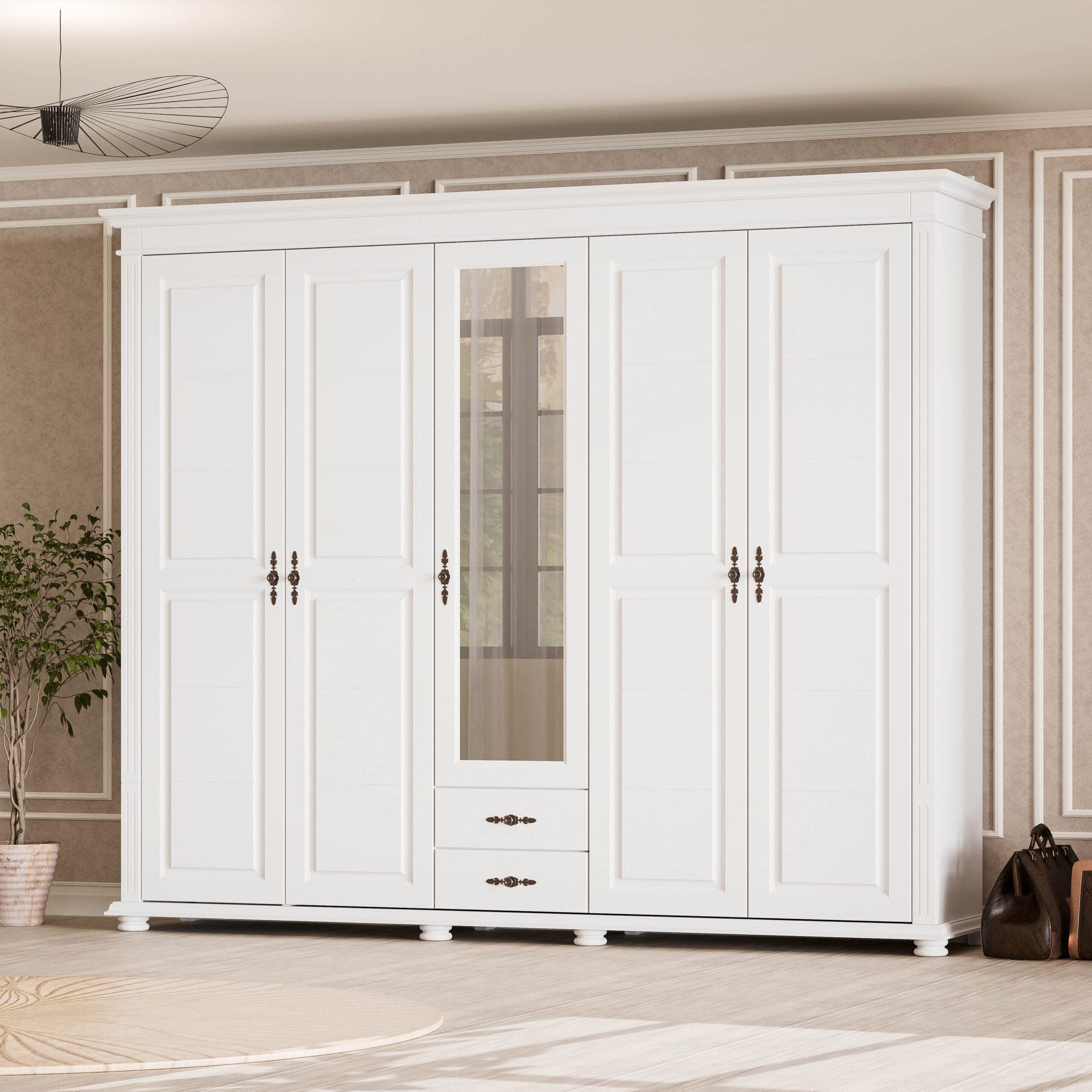 Szafa z litego drewna „Skagen” z 5 drzwiami, 242 cm