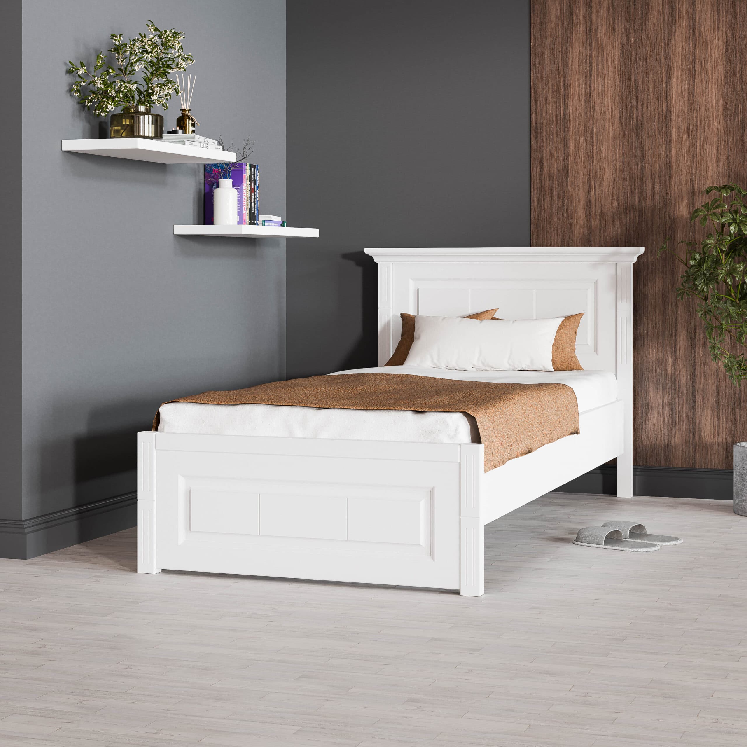 Łóżko z litego drewna „Skagen” z wąskim zagłówkiem, 140–180 cm