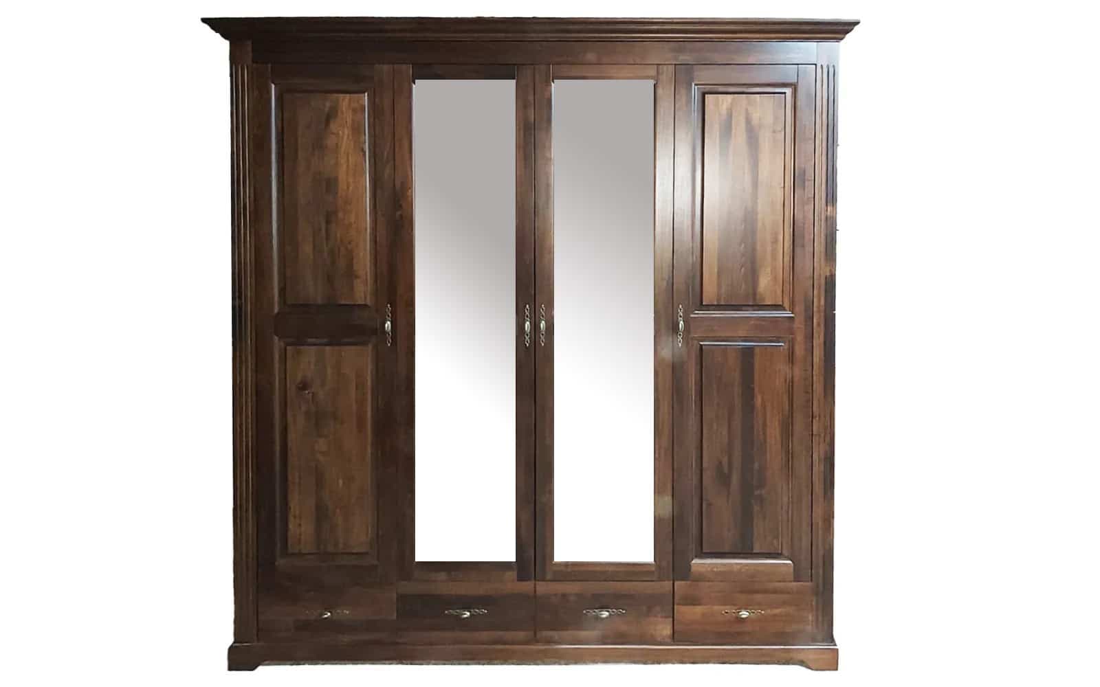 4-türiger Massivholzschrank Lindholm mit Spiegeln