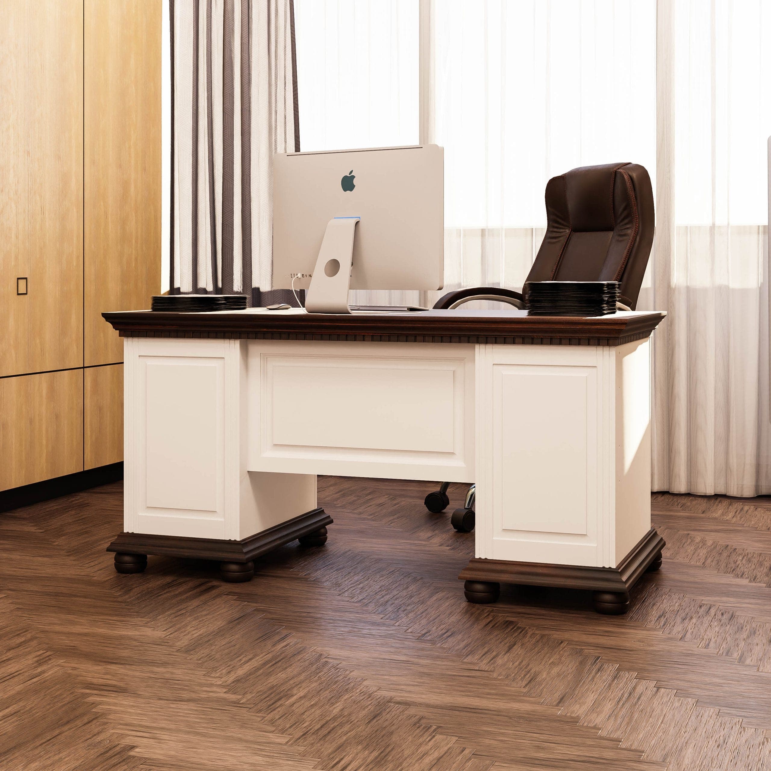 Biurko z litego drewna „Fjord” z dwiema szafkami