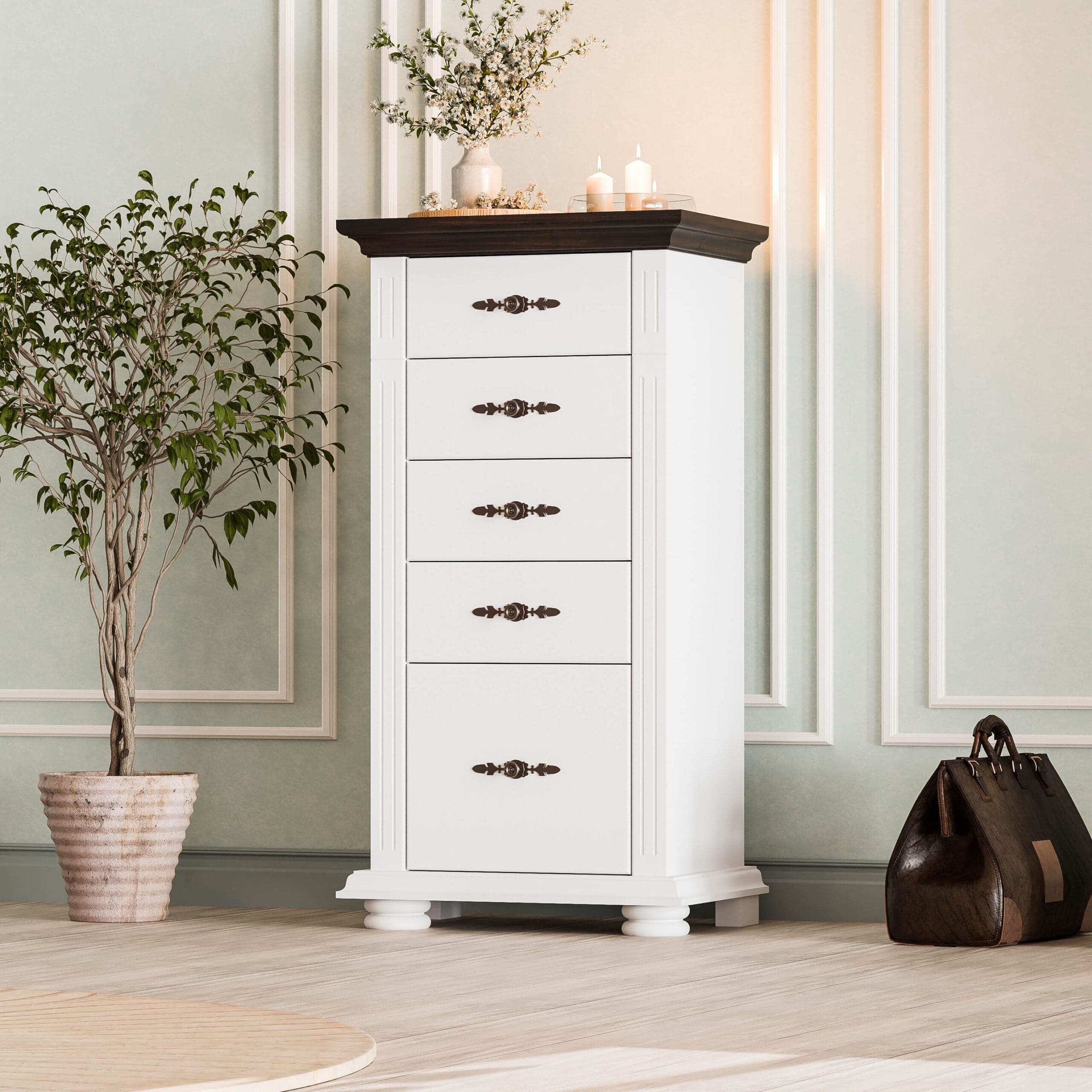 Komoda z litego drewna „Skagen” z 5 szufladami do sypialni