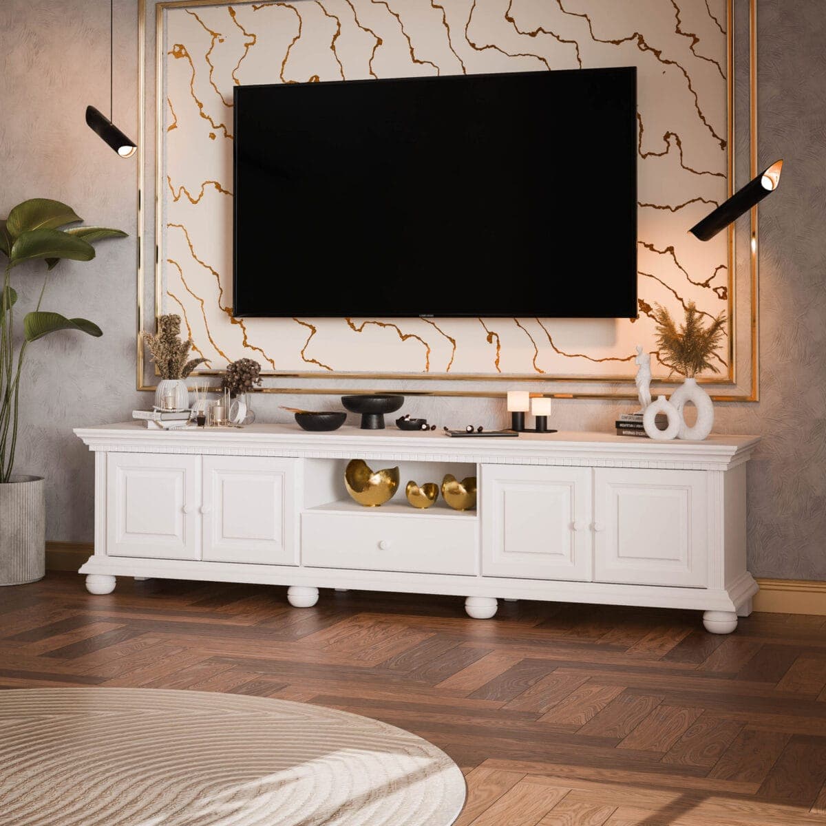 Komoda pod telewizor o długości 220 cm „Fjord” z litego drewna świerkowego
