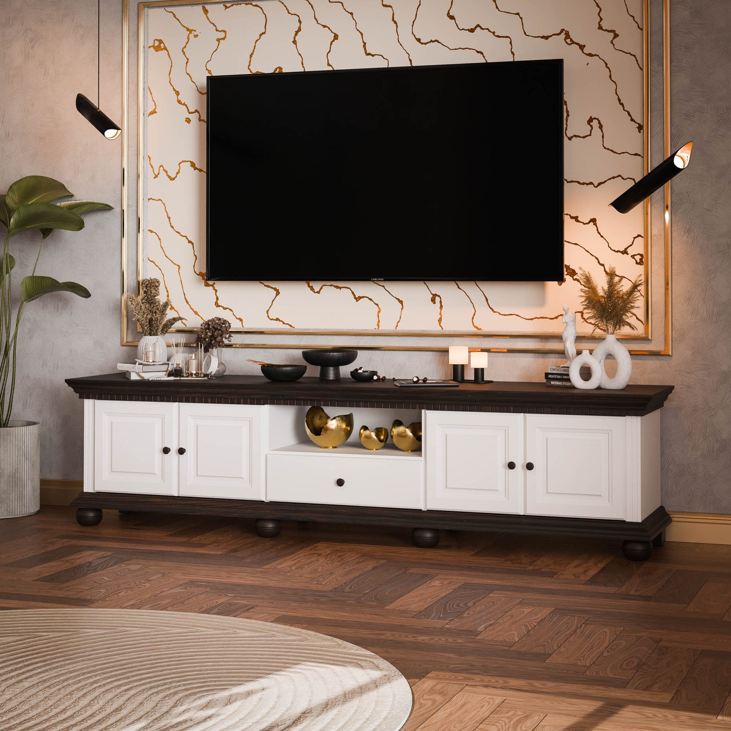 Komoda pod telewizor o długości 220 cm „Fjord” z litego drewna świerkowego