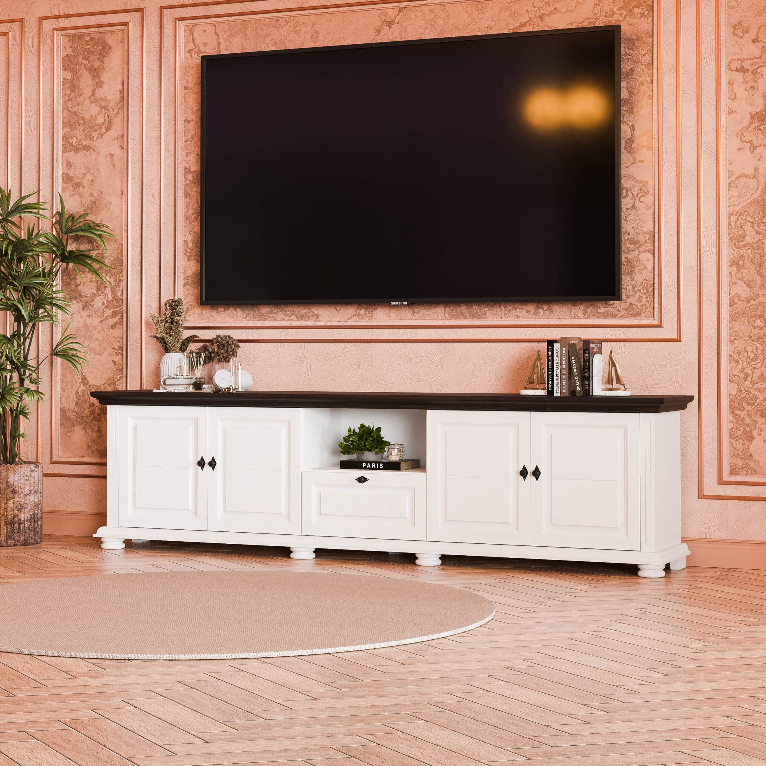Komoda pod telewizor z litego drewna „Skagen” o szerokości 220 cm z 2 drzwiami