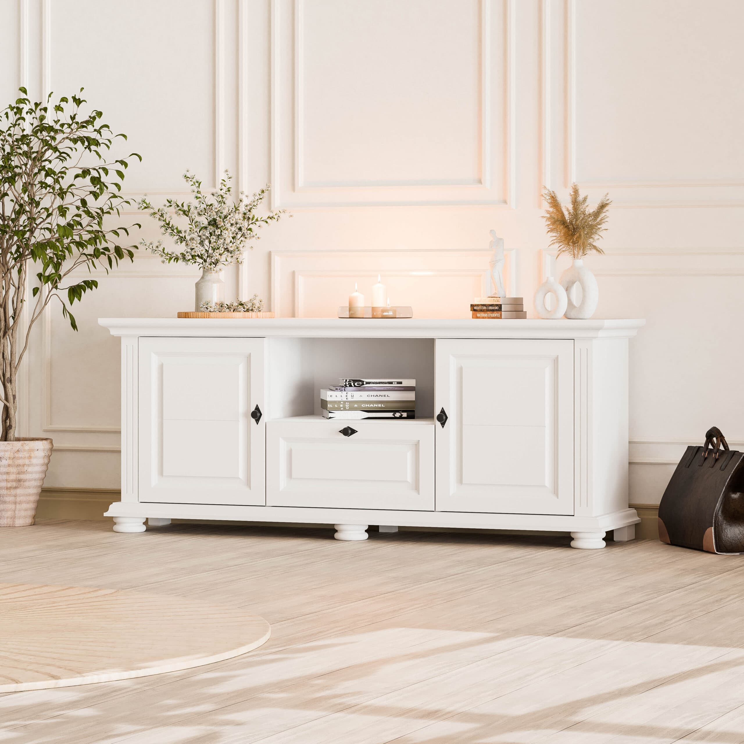 Komoda pod telewizor 160 „Skagen” z litego drewna, nowoczesna i elegancka