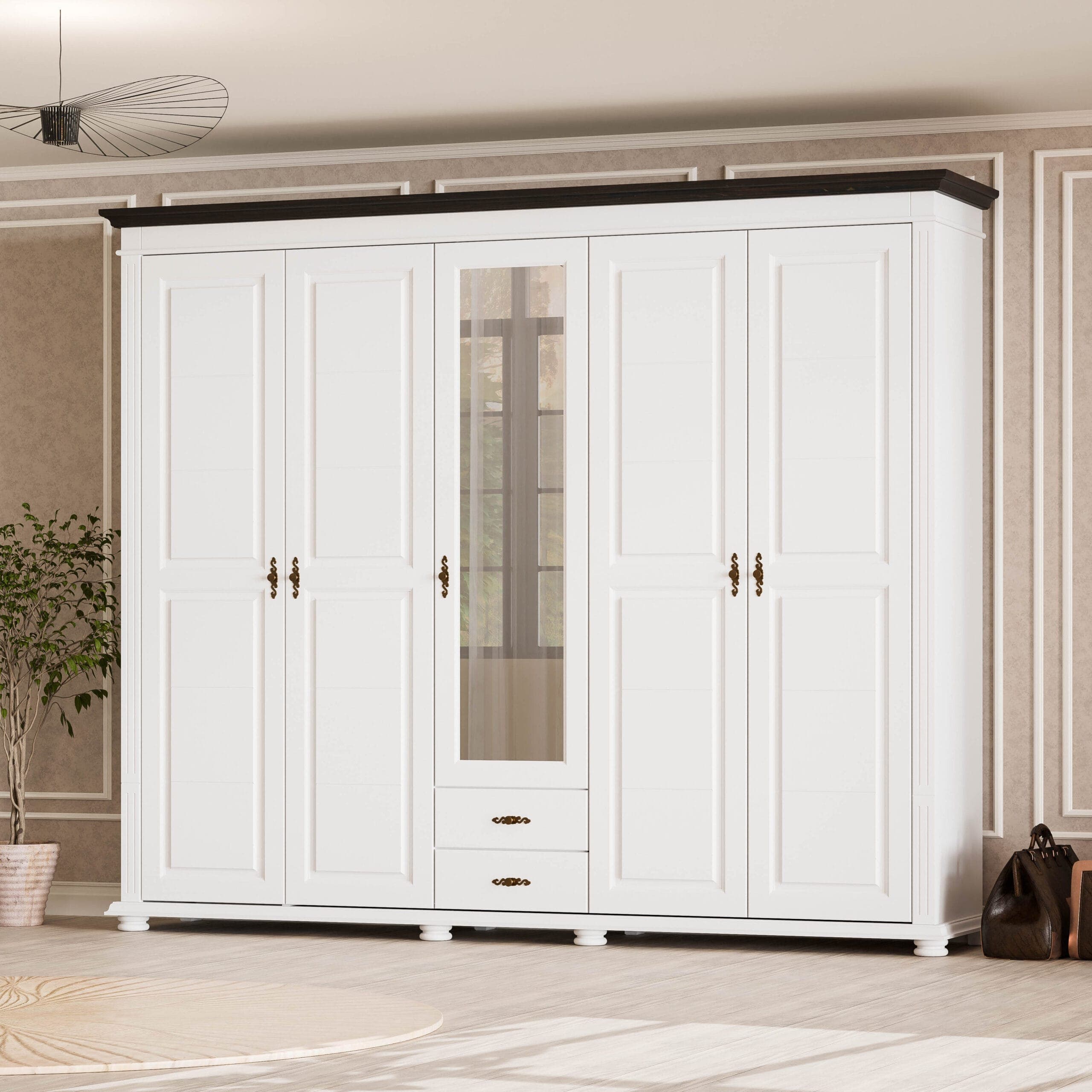 Szafa z litego drewna „Skagen” z 5 drzwiami, 242 cm