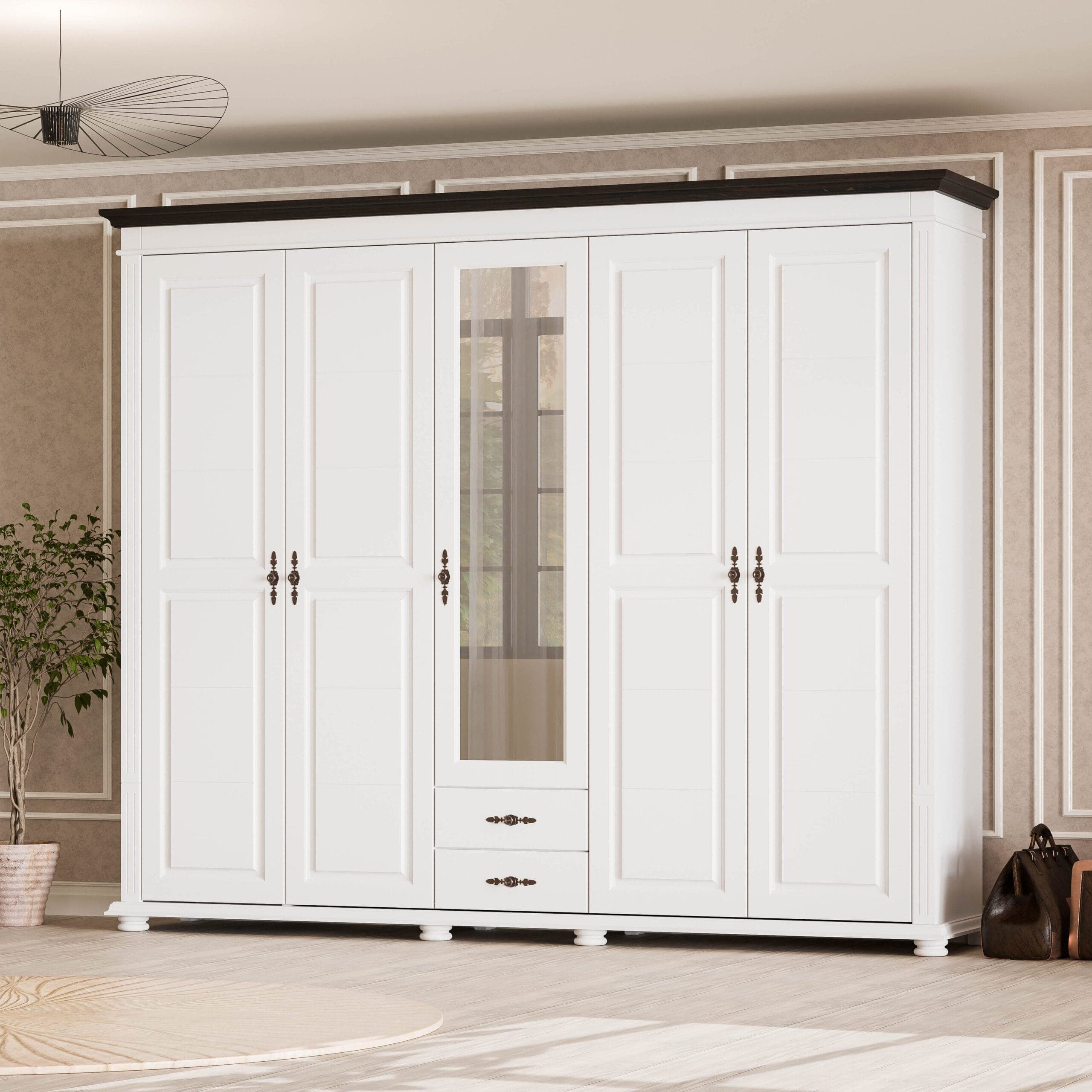 Szafa z litego drewna „Skagen” z 5 drzwiami, 242 cm