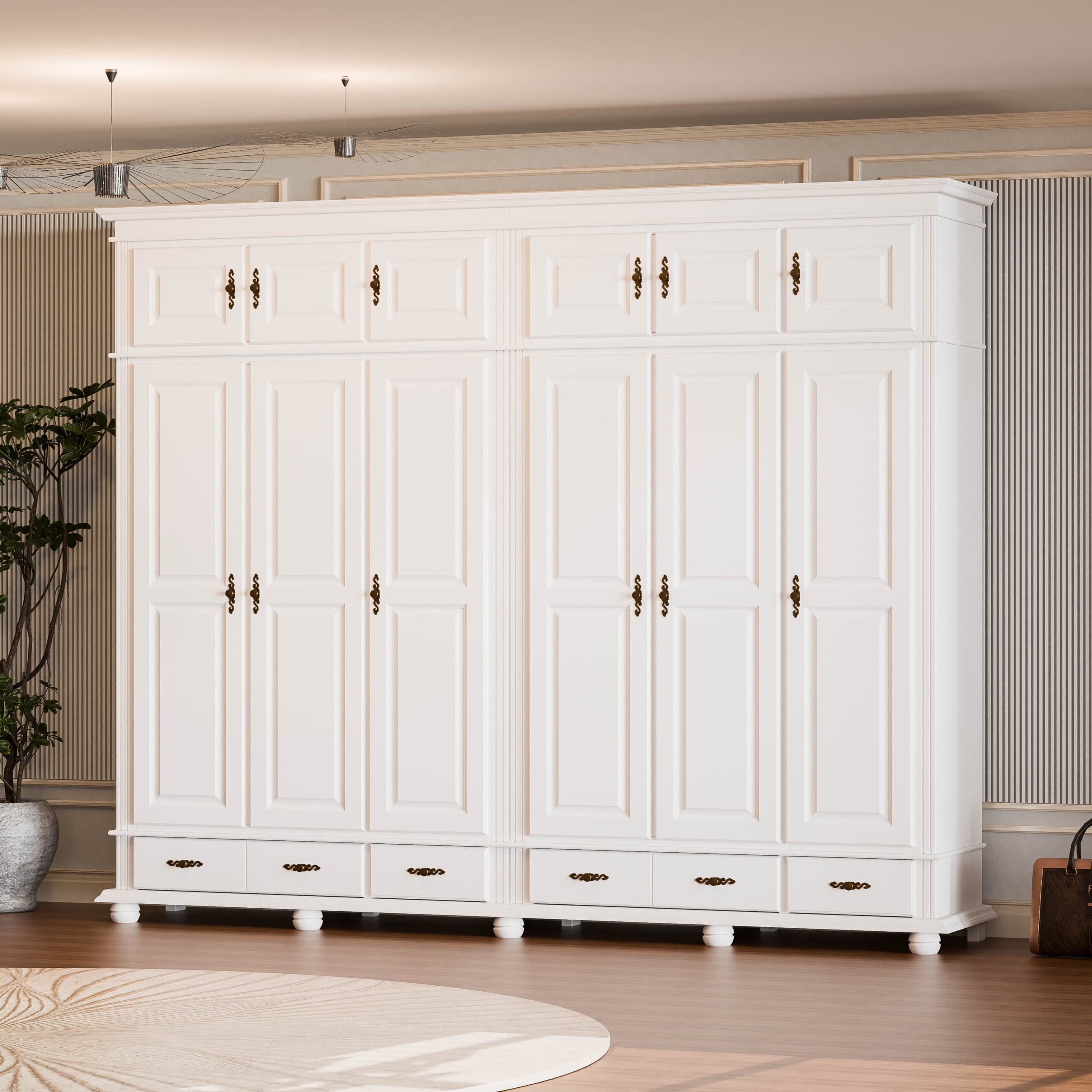 6-drzwiowa szafa z litego drewna „Nordby” z lustrem, 260 cm