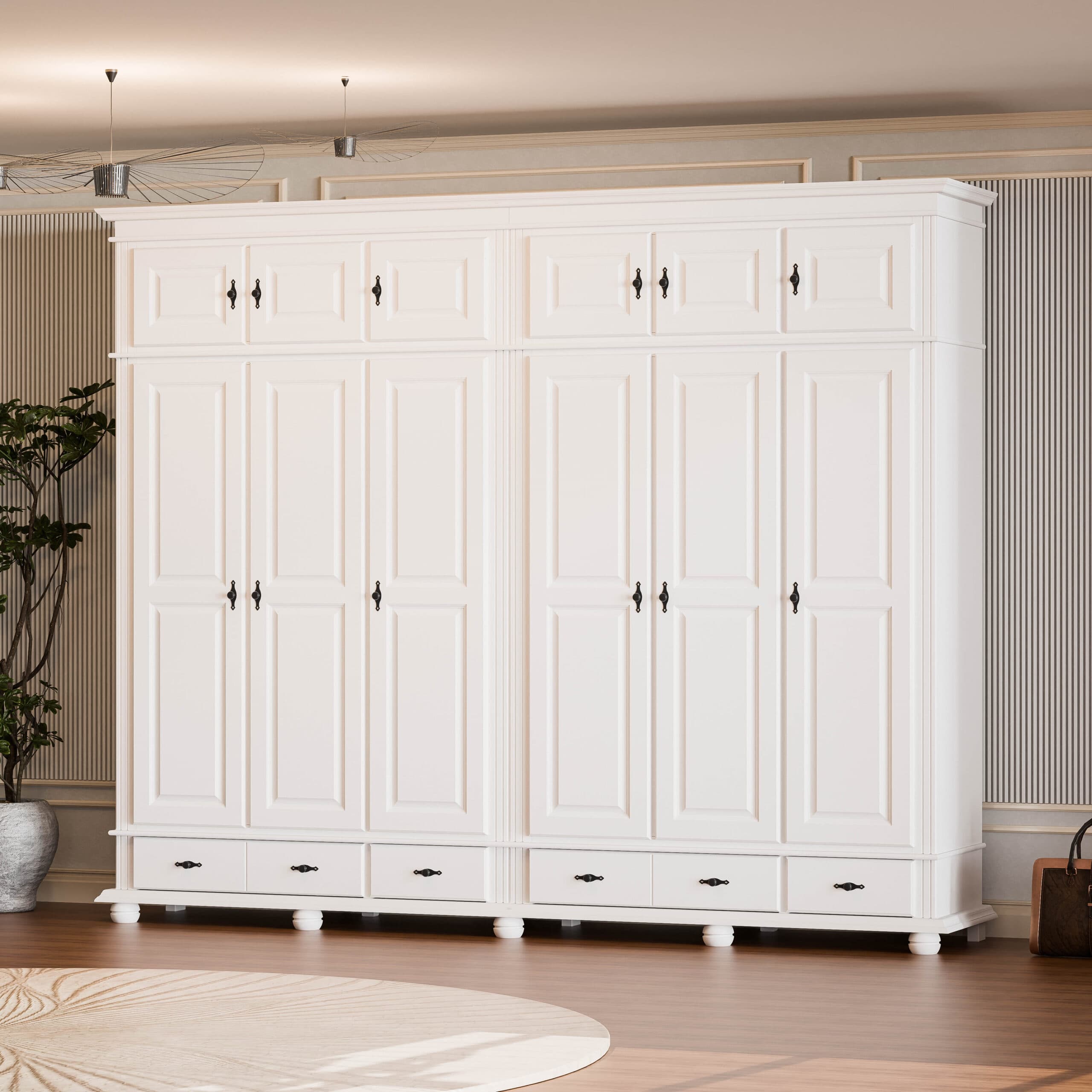 6-drzwiowa szafa z litego drewna „Nordby” z lustrem, 260 cm