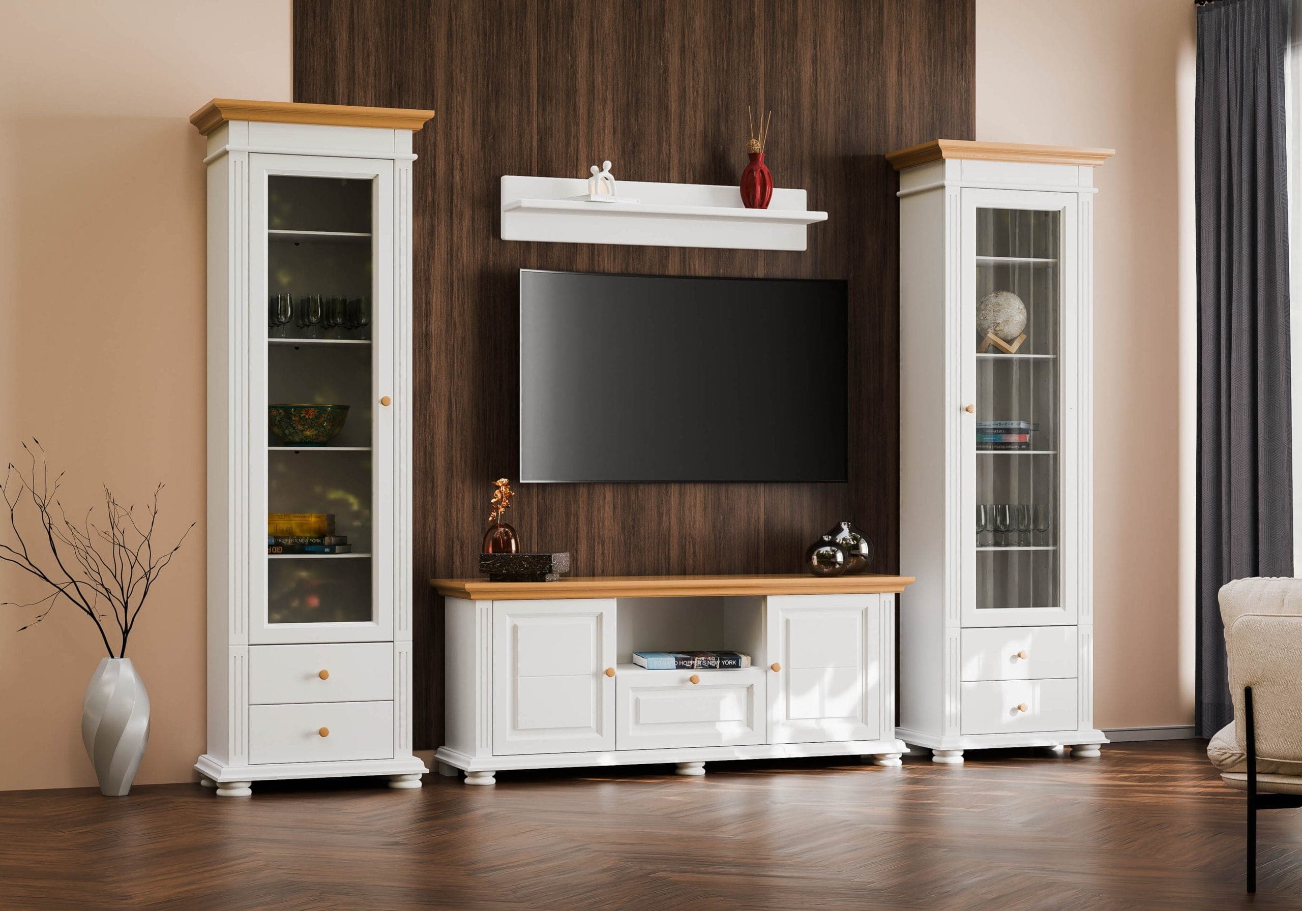 Zestaw do salonu Skagen 7 z litego drewna z komodą pod telewizor