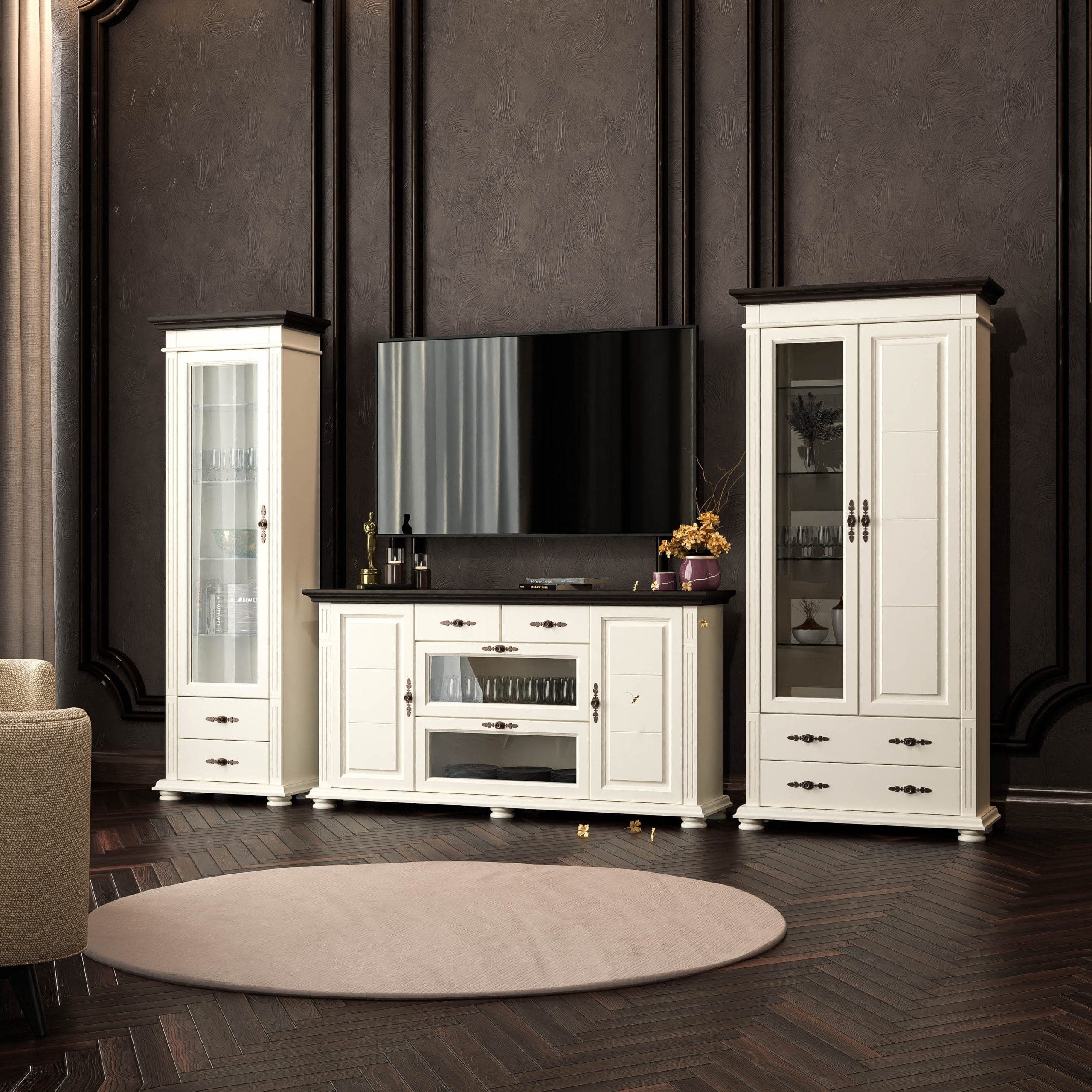 Meble do salonu Skagen z litego drewna, kolor waniliowy