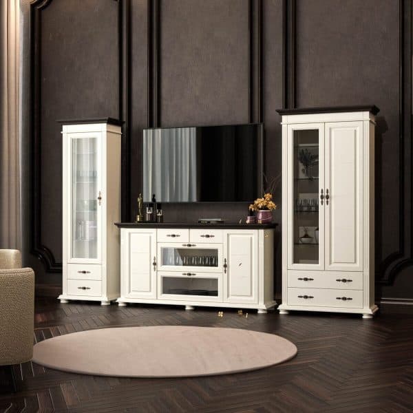 Meble do salonu Skagen z litego drewna, kolor waniliowy