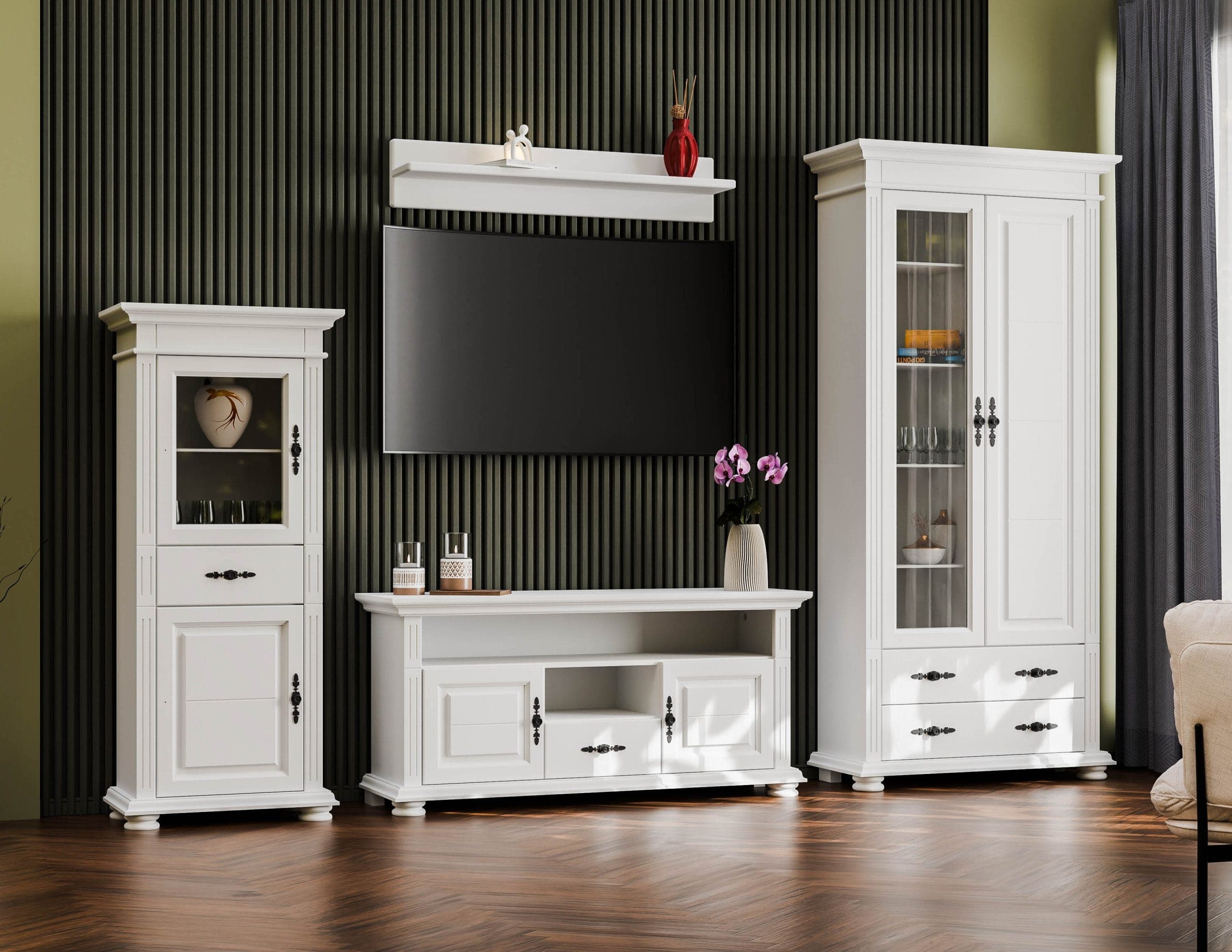 Salon Skagen 1 – zestaw z litego drewna z 2 witrynami