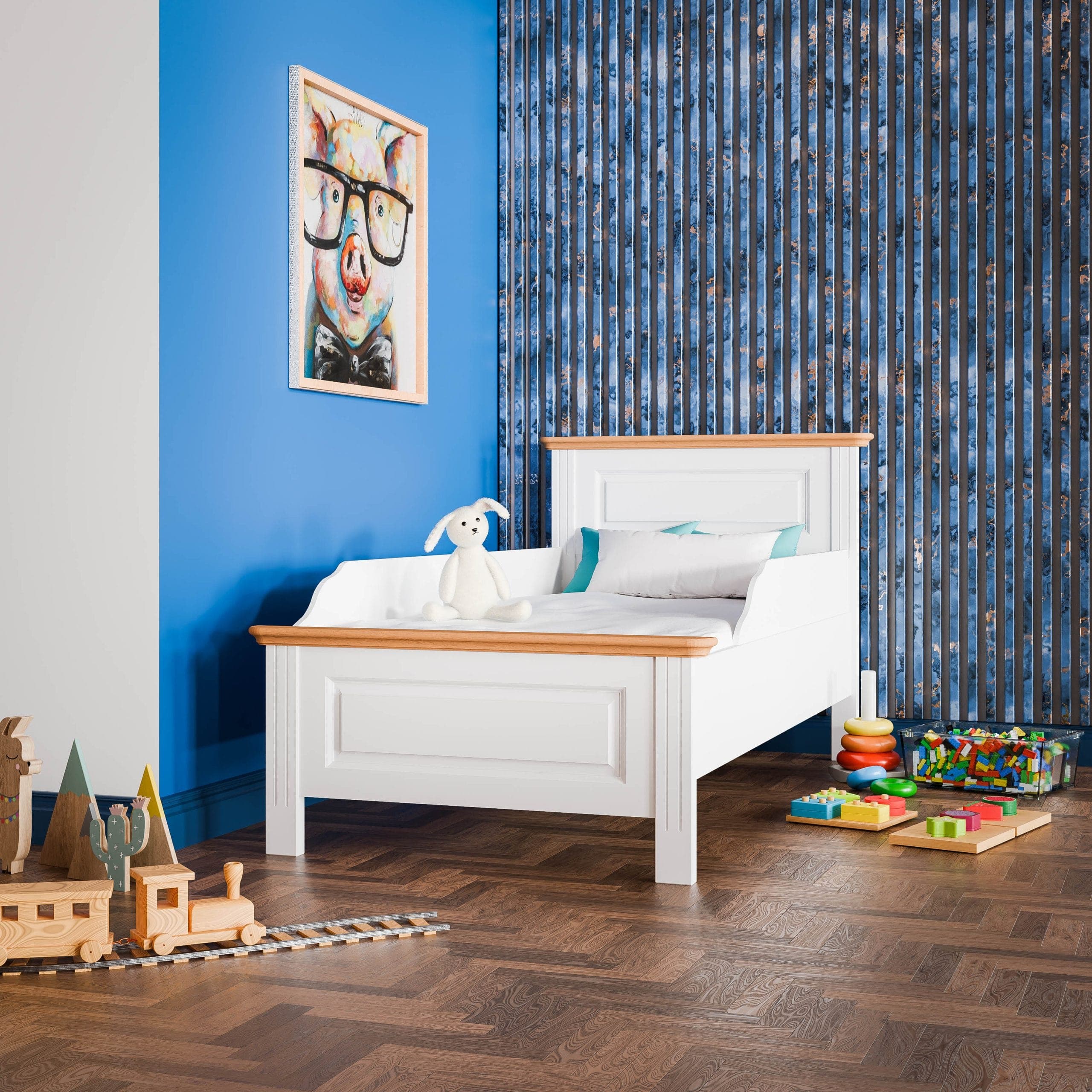 Łóżeczko dziecięce Nordby z litego drewna, 90 cm, z barierką boczną