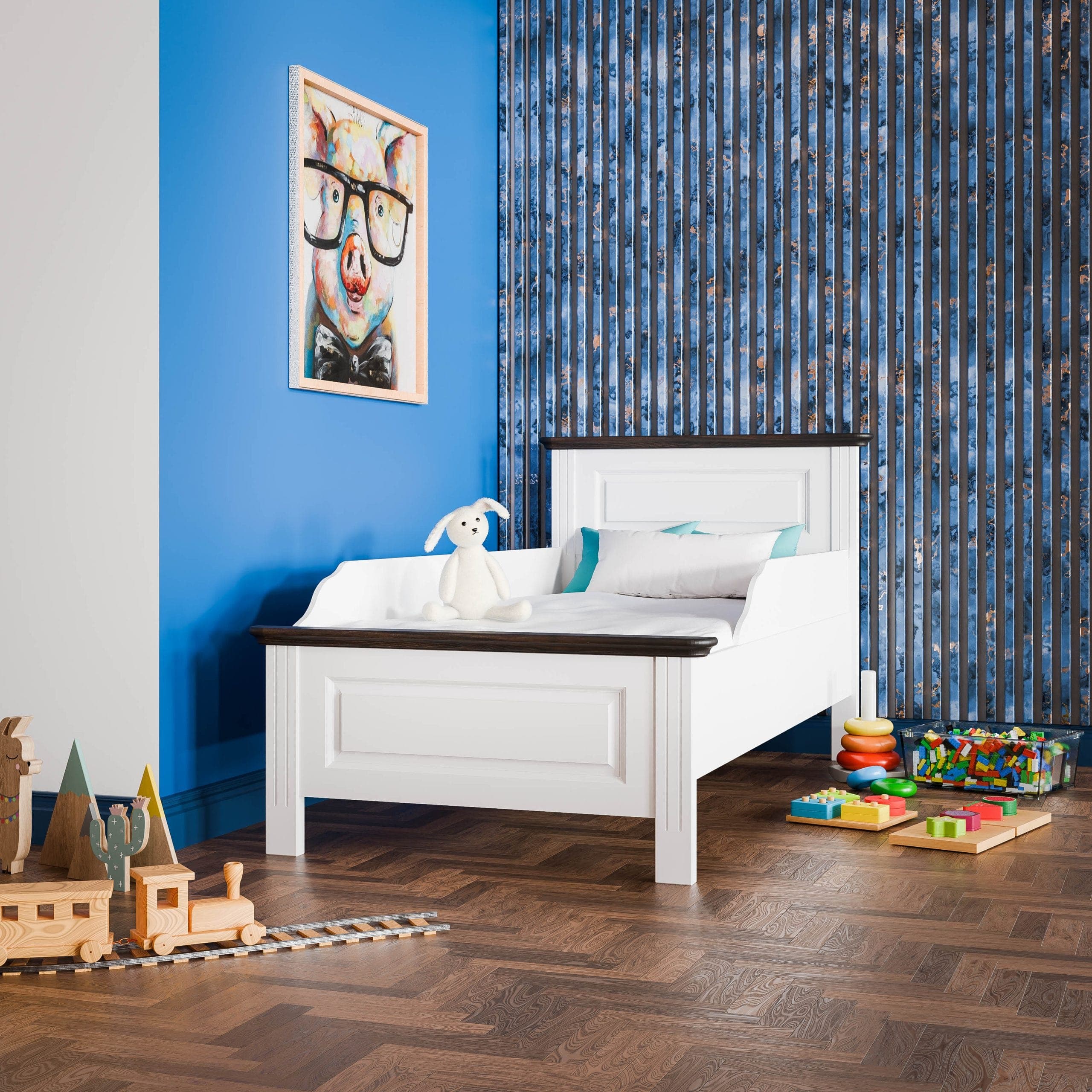 Łóżeczko dziecięce Nordby z litego drewna, 90 cm, z barierką boczną