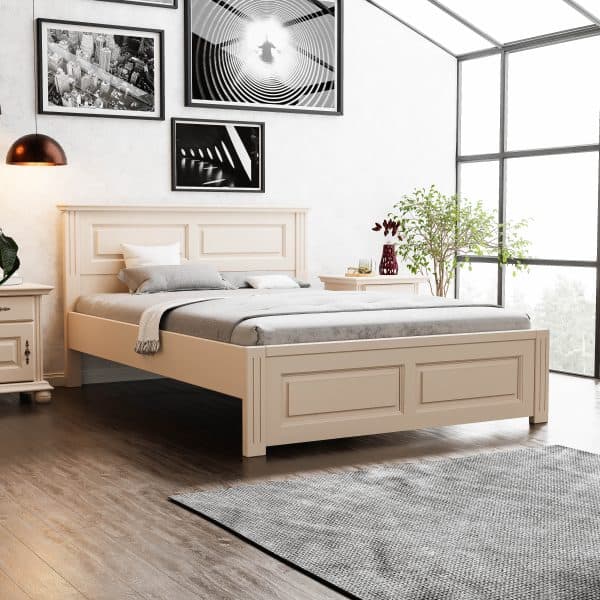 Łóżko 140×200 Nordby z litego drewna w kolorze pudrowego beżu