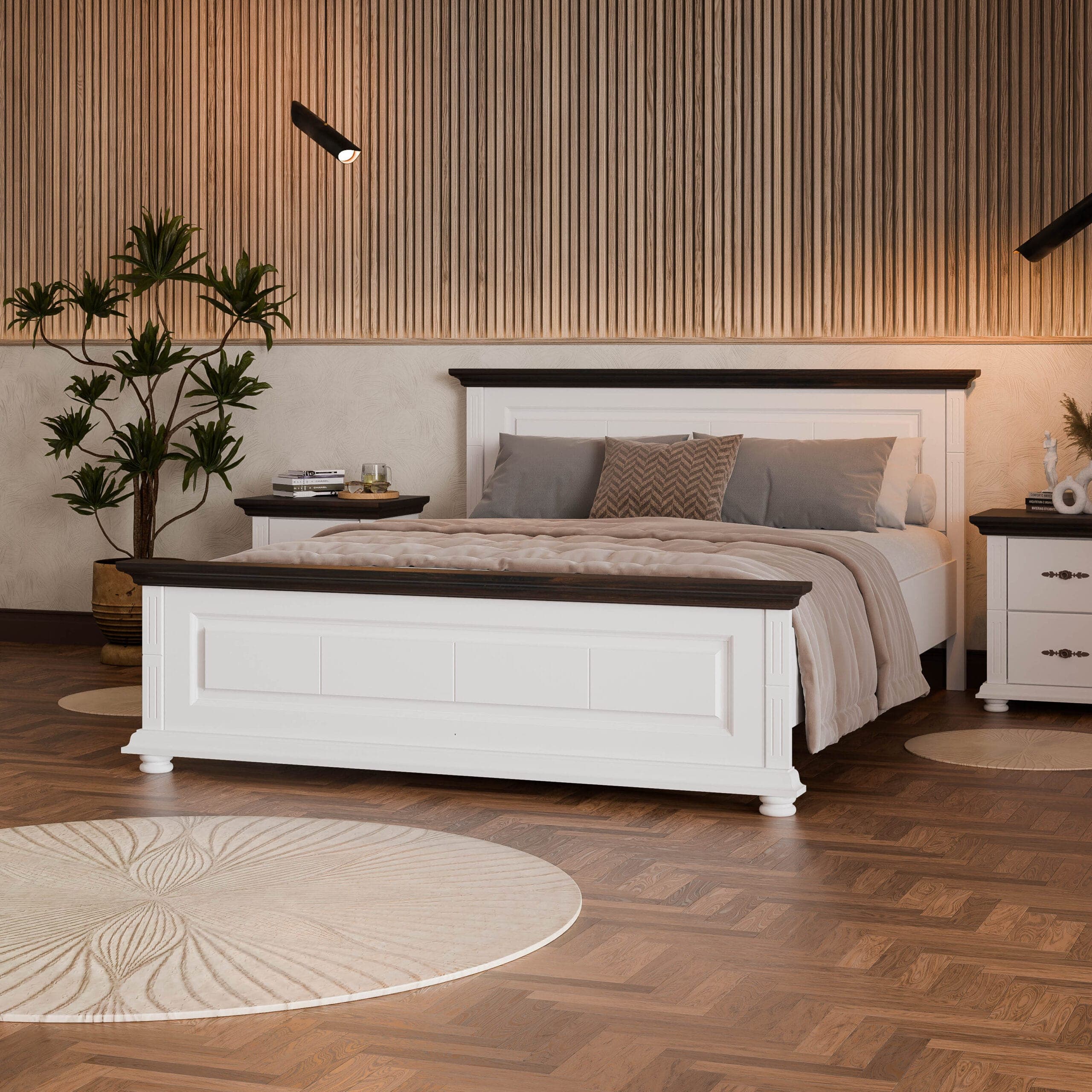 Łóżko z litego drewna Skagen 140 cm z dużym zagłówkiem
