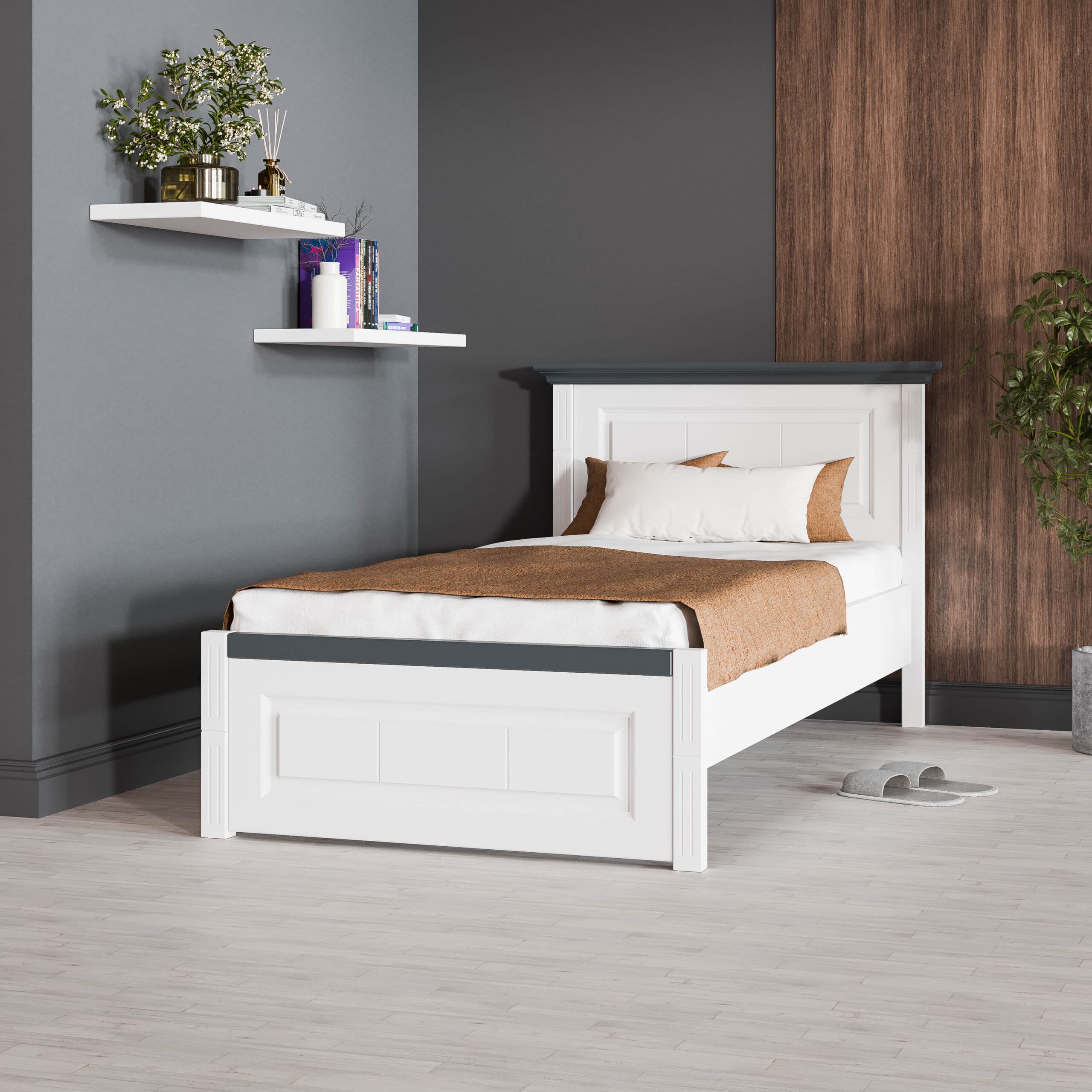 Łóżko z litego drewna „Skagen” z wąskim zagłówkiem, 140–180 cm