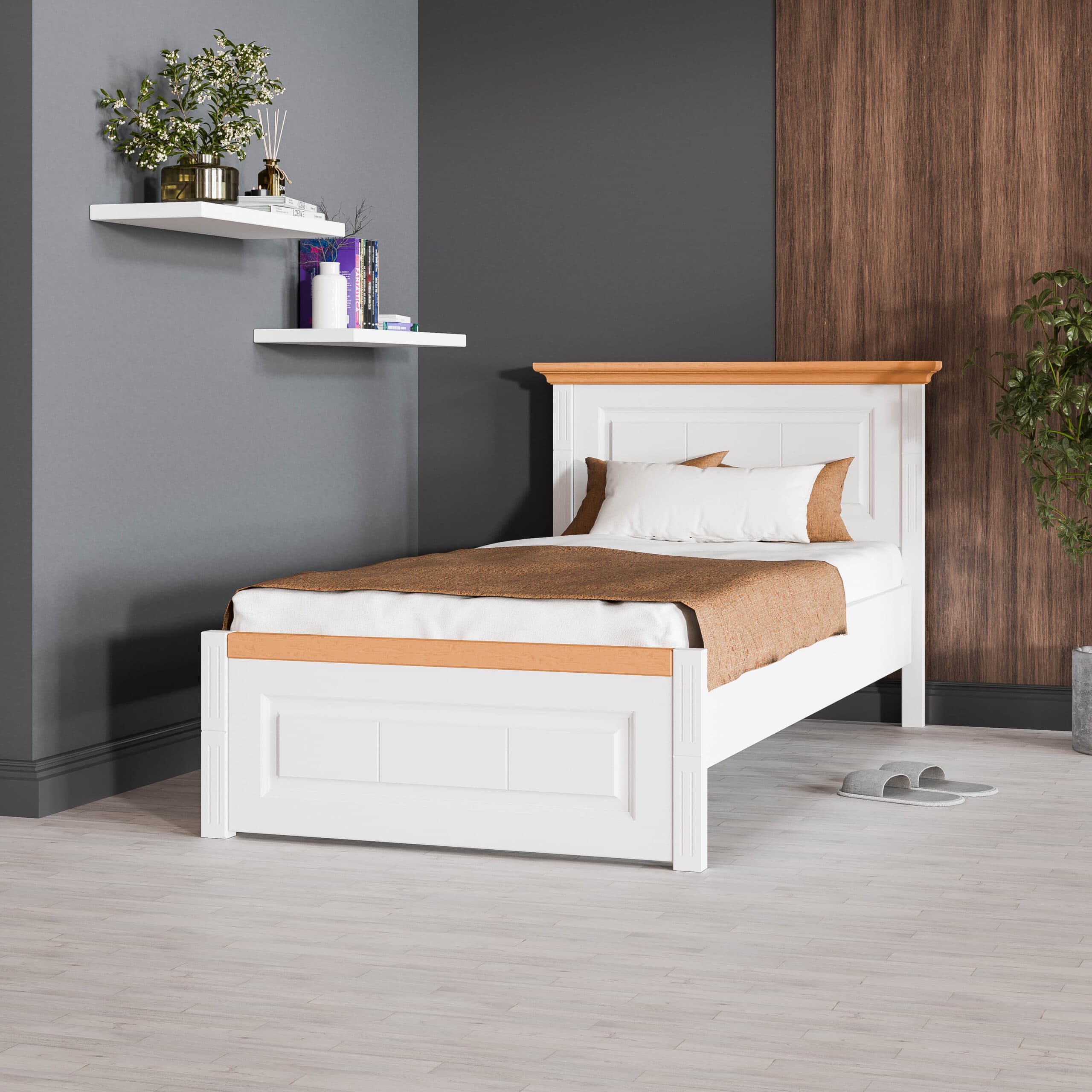 Łóżko z litego drewna „Skagen” z wąskim zagłówkiem, 140–180 cm