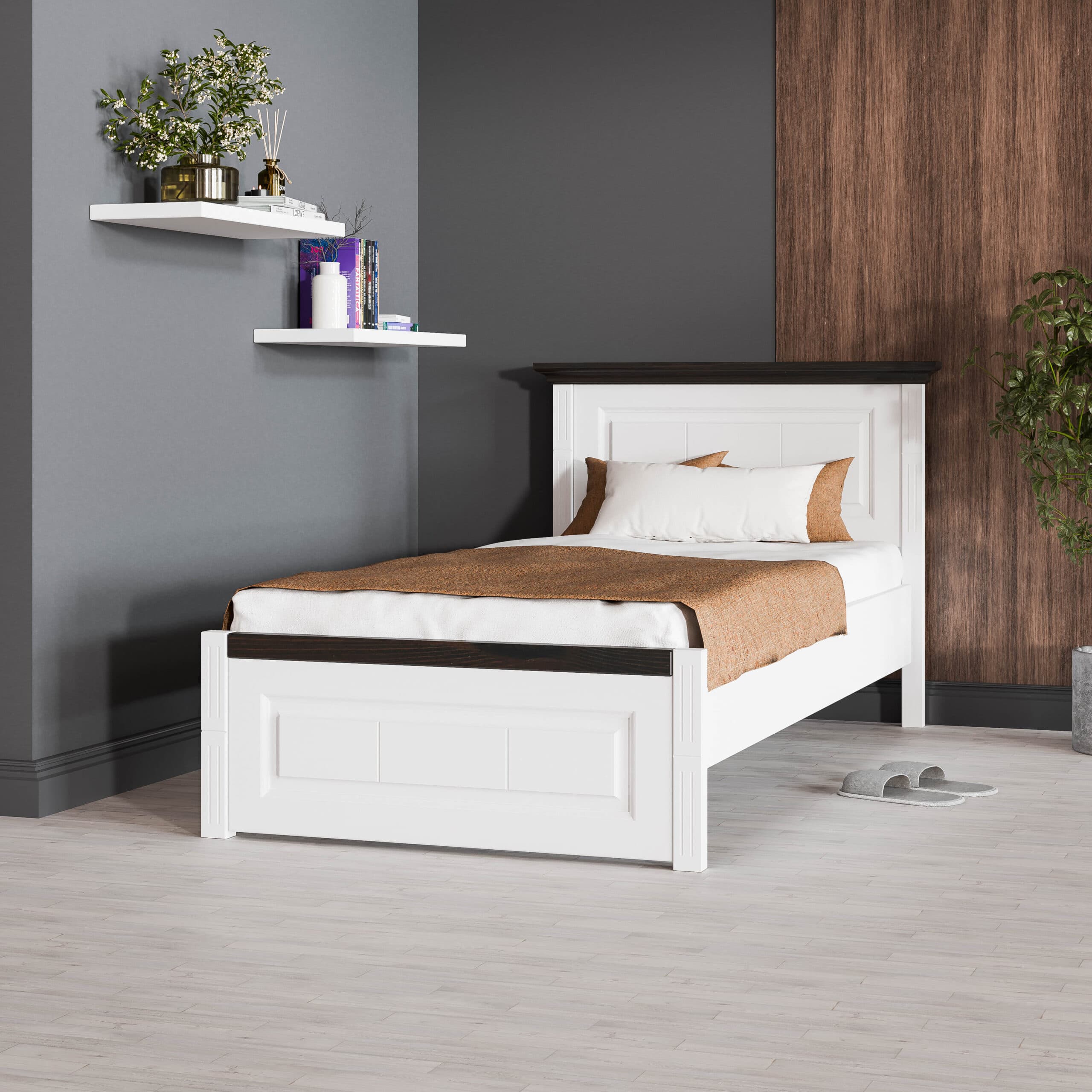 Łóżko z litego drewna „Skagen” z wąskim zagłówkiem, 140–180 cm