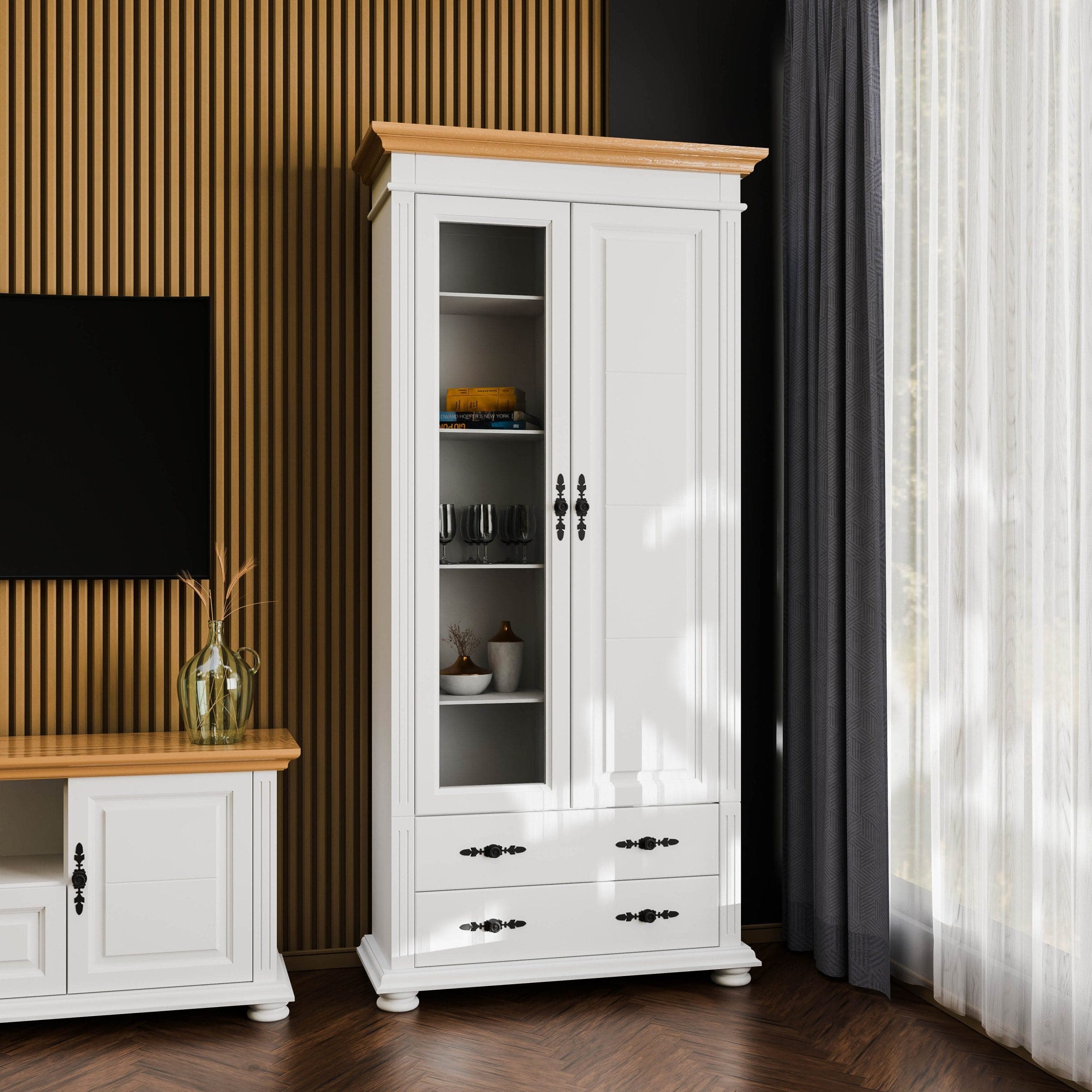 Salon Skagen 3 – zestaw z litego drewna z 2 witrynami