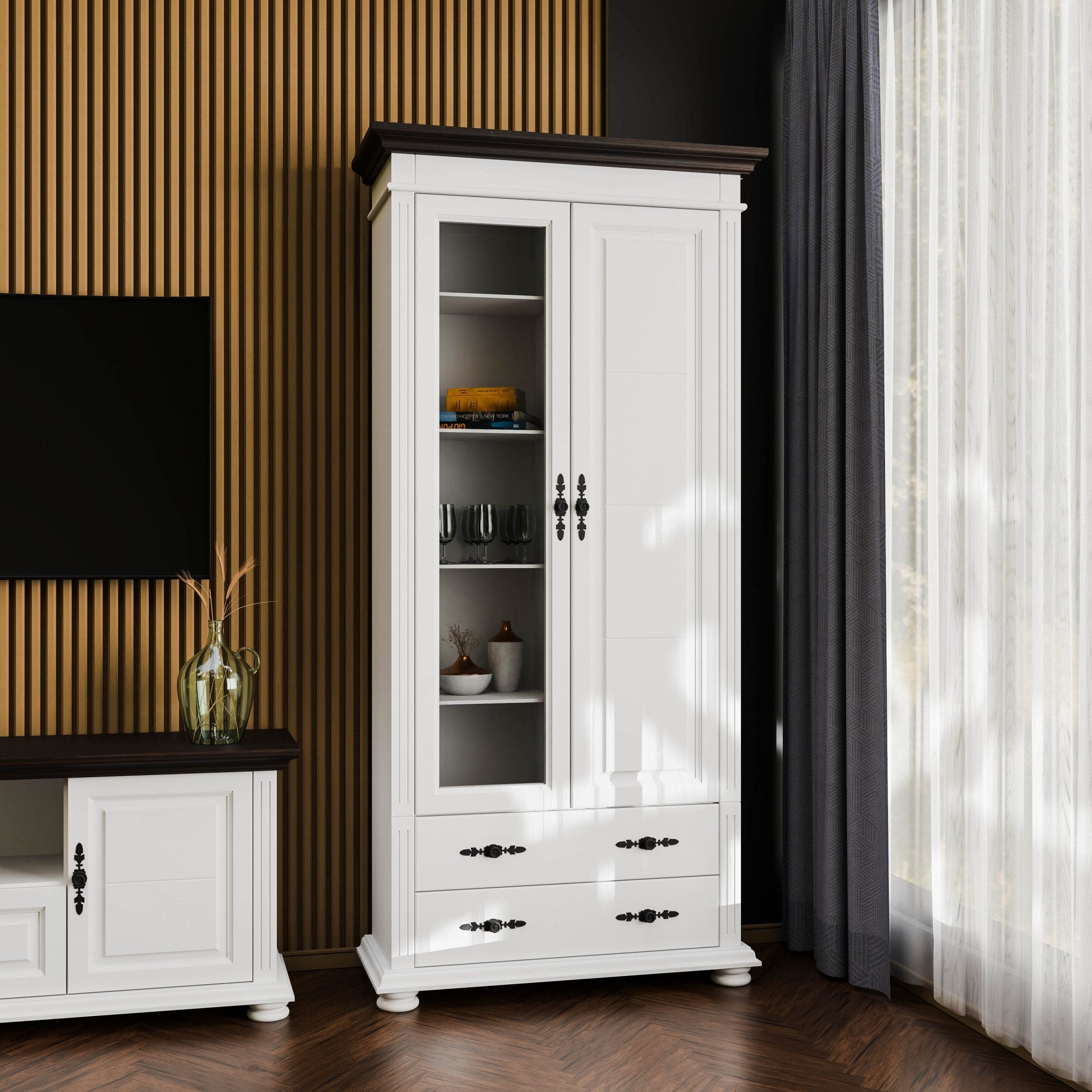 Salon Skagen 3 – zestaw z litego drewna z 2 witrynami