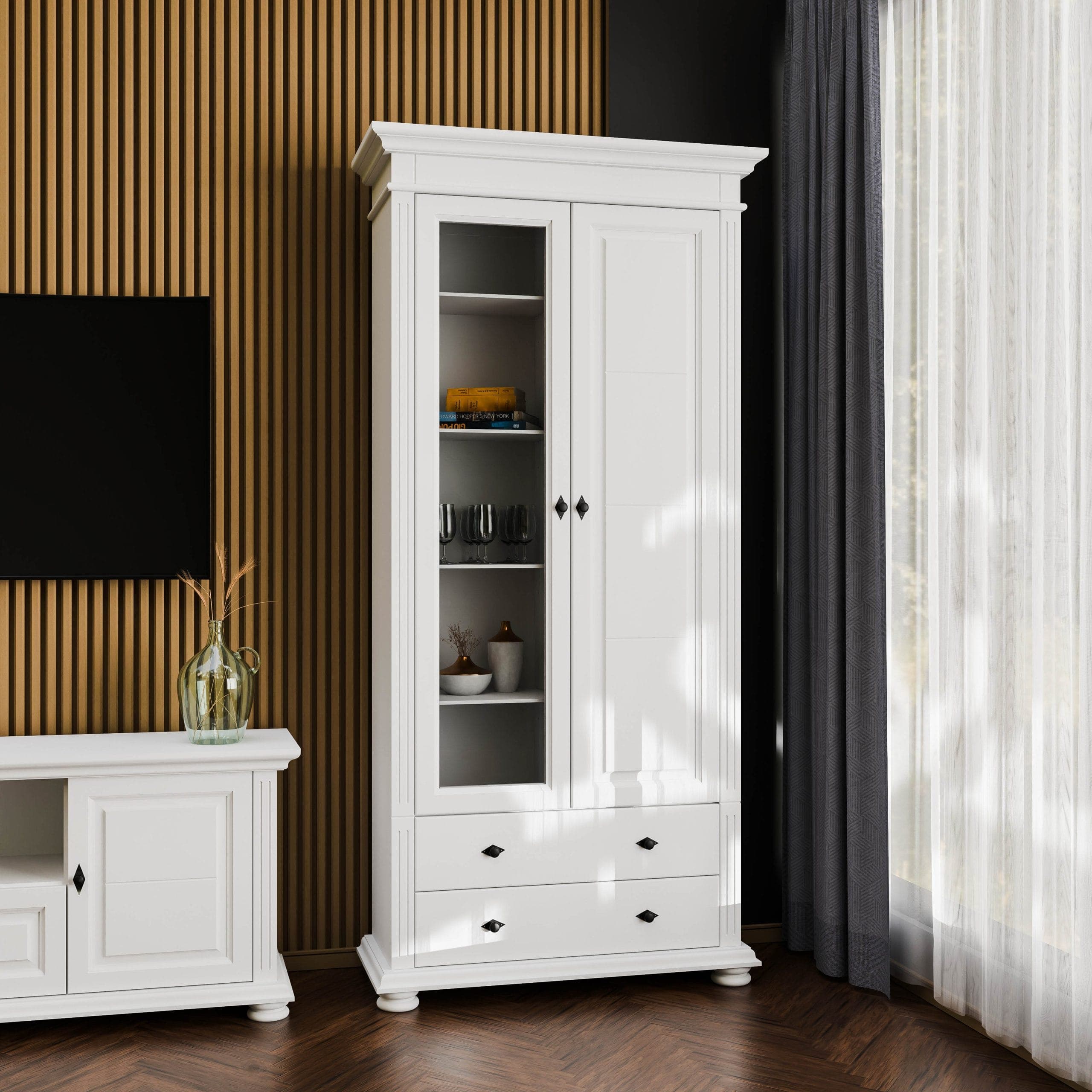 Salon Skagen 3 – zestaw z litego drewna z 2 witrynami