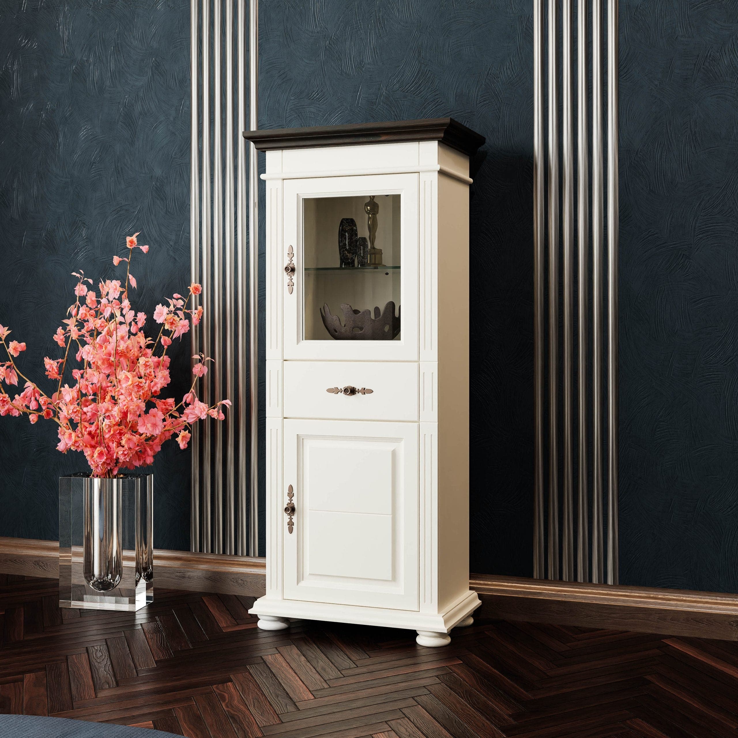 Witryna Skagen Klein z litego drewna w kolorze waniliowym