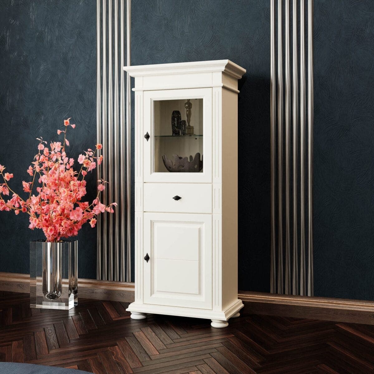 Witryna Skagen Klein z litego drewna w kolorze waniliowym